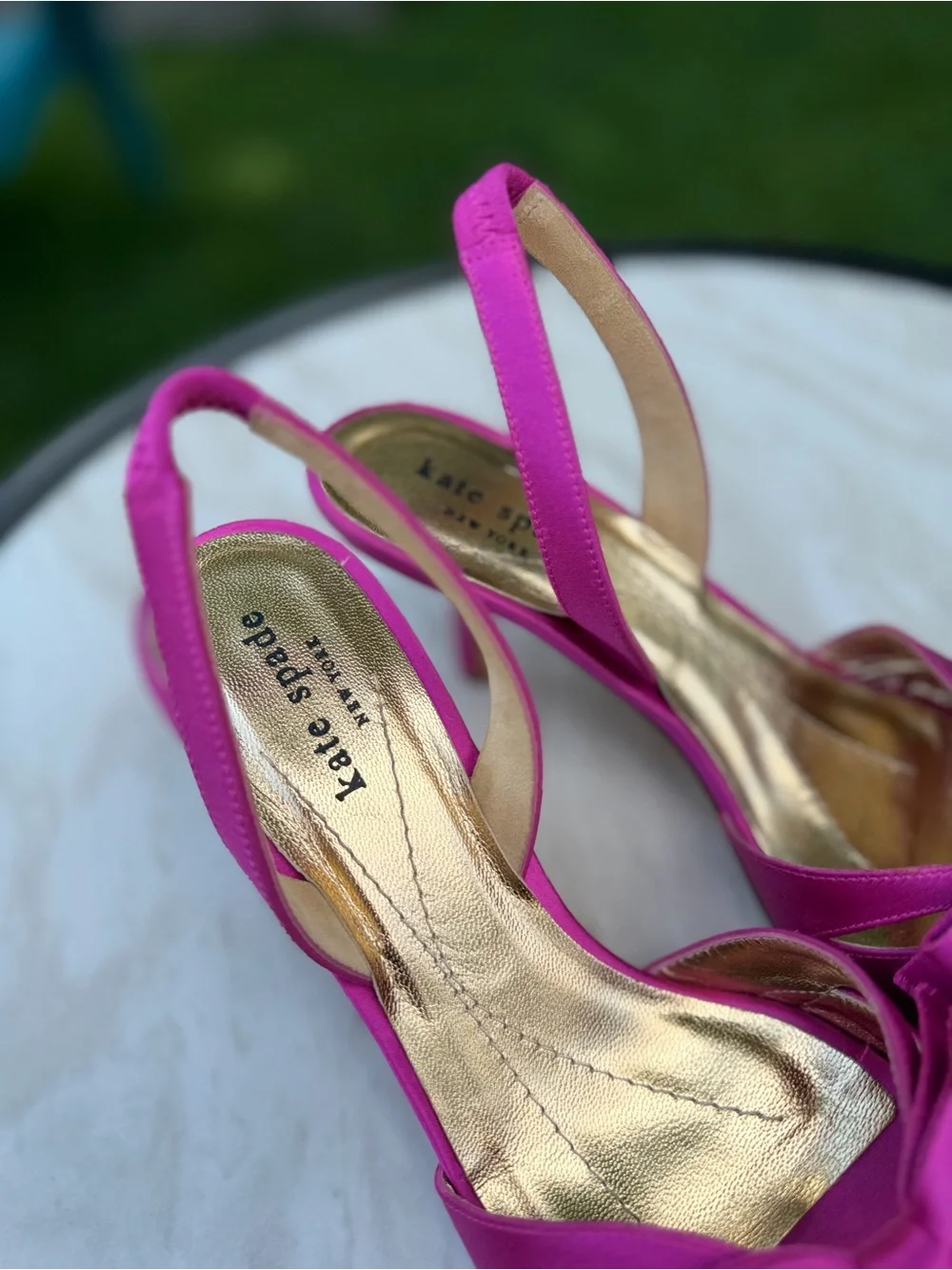 Kate Spade New York Pink Satin Bow Slingback Heels Pumps Italy Women’s 7.5 B